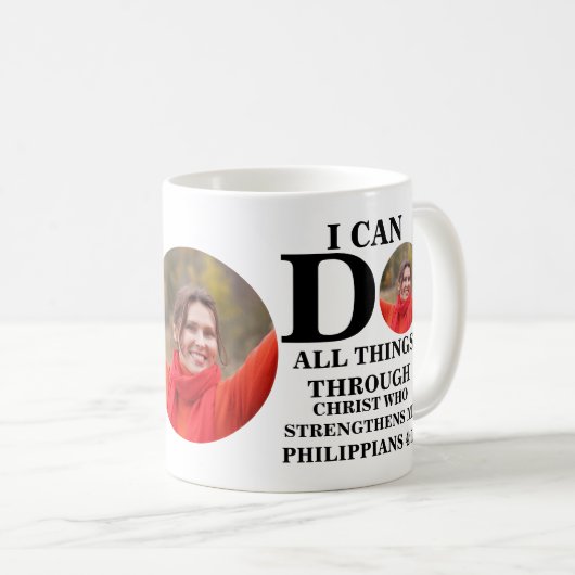 私はクリスチャンの写真バイブルの聖句を行うことができるすべてのこと コーヒーマグカップ (正面右)