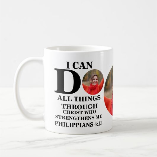 私はクリスチャンの写真バイブルの聖句を行うことができるすべてのこと コーヒーマグカップ (左)