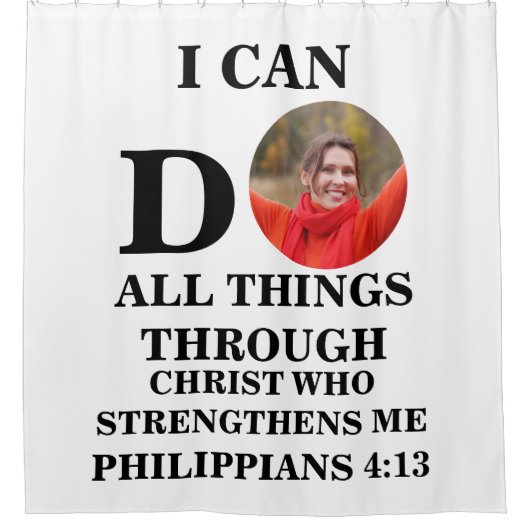 私はクリスチャンの写真バイブルの聖句を行うことができるすべてのこと シャワーカーテン (正面)