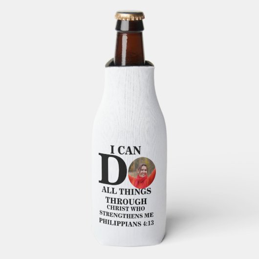 私はクリスチャンの写真バイブルの聖句を行うことができるすべてのこと ボトルクーラー (ボトル正面)