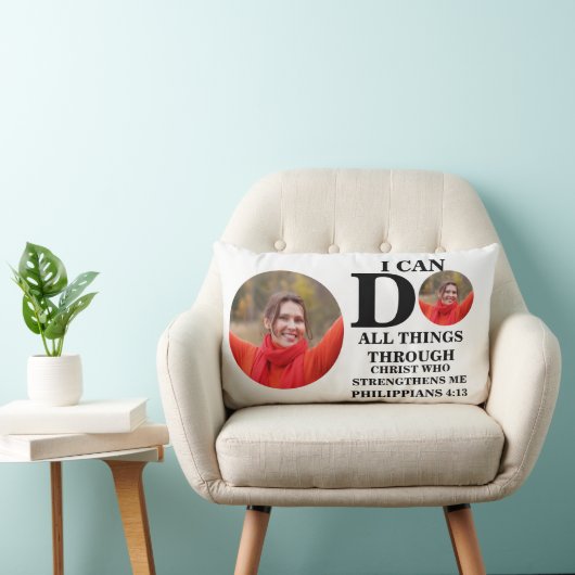 私はクリスチャンの写真バイブルの聖句を行うことができるすべてのこと ランバークッション (椅子)