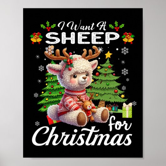 私はクリスマスかわいいギフトのための羊が欲しいクリスマスcostu ポスター (正面)