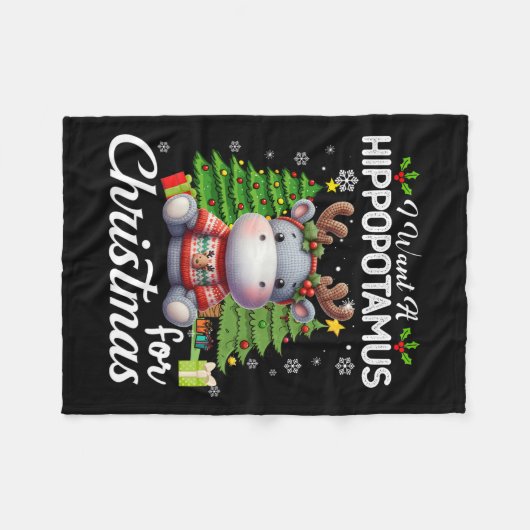 私はクリスマスかわいいギフトXmaのためのヒッポタマスが欲しい フリースブランケット (正面(横))