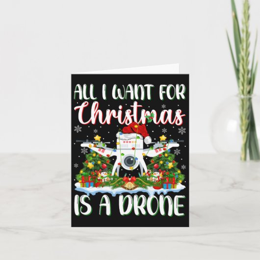 私はクリスマスにドローンのクリスマスツリーのライトが欲しい カード (正面)