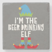 私はクリスマスに合わせたビール飲み小妖精や小人だ ストーンコースター (正面)