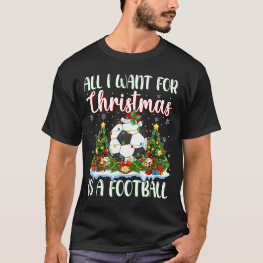 私はクリスマスに欲しいのはフットボールのクリスマスツリーの光である Tシャツ (正面)