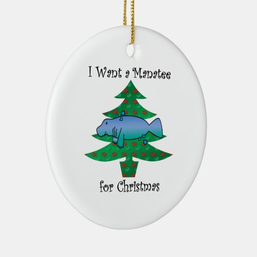 私はクリスマスのためのマナティーがほしいと思います セラミックオーナメント (右)