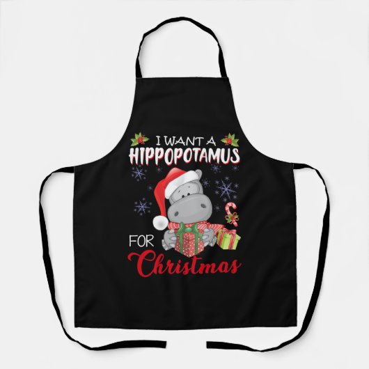 私はクリスマスのカバのクリスマスHippo エプロン (正面)