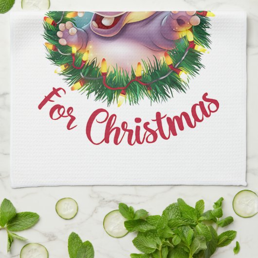 私はクリスマスのカバのクリスマスHippo キッチンタオル (折り畳み)