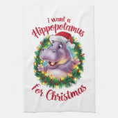 私はクリスマスのカバのクリスマスHippo キッチンタオル (縦)