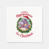 私はクリスマスのカバのクリスマスHippo スタンダードカクテルナプキン (正面)