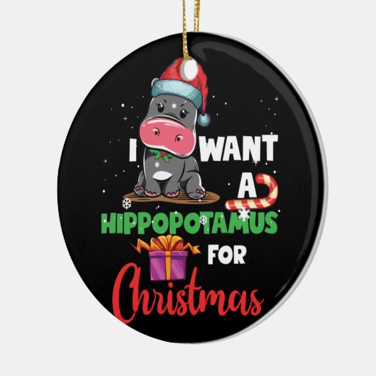 私はクリスマスのカバのクリスマスHippo セラミックオーナメント (左)