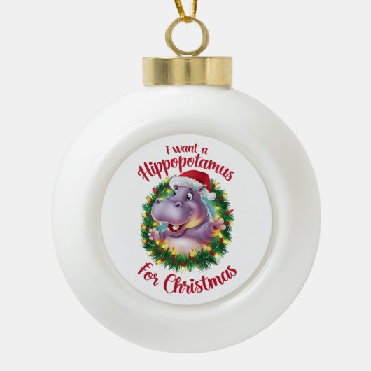 私はクリスマスのカバのクリスマスHippo セラミックボールオーナメント (正面)