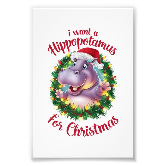 私はクリスマスのカバのクリスマスHippo フォトプリント (正面)
