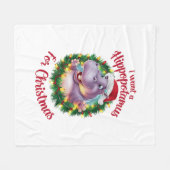 私はクリスマスのカバのクリスマスHippo フリースブランケット (正面(横))