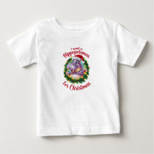 私はクリスマスのカバのクリスマスHippo ベビーTシャツ
