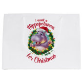 私はクリスマスのカバのクリスマスHippo ラージペーパーバッグ (正面)