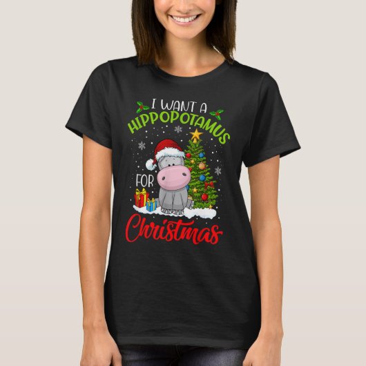 私はクリスマスのカバのクリスマスHippo Tシャツ (正面)