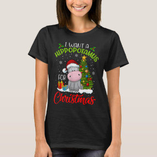 私はクリスマスのカバのクリスマスHippo Tシャツ