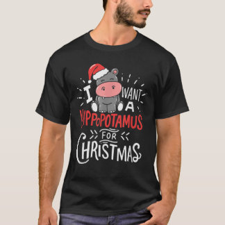 私はクリスマスのカバのクリスマスHippo Tシャツ
