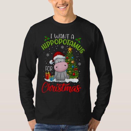 私はクリスマスのカバのクリスマスHippo Tシャツ (正面)
