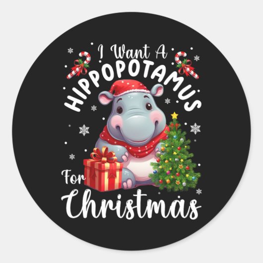 私はクリスマスのクリスマスHippo 1 ラウンドシール (正面)