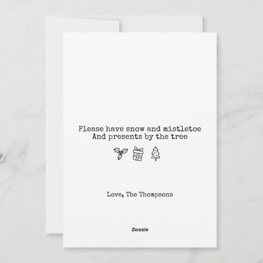 私はクリスマスのタイプライターのシンプル家に帰る シーズンカード (裏面)