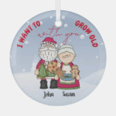 私はクリスマスのパーソナライズであなたと一緒に年を取りたい ガラスオーナメント (正面)