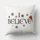 私はクリスマスの枕雪片及びサンタの帽子を信じます クッション (裏面)
