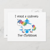 私はクリスマスの青いクリスマスツリーのためのユニコーンがほしいと思います シーズンポストカード (正面/裏面)