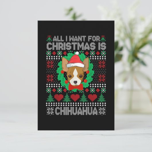 私はクリスマスのChihuahua犬の恋人の醜い欲しいすべてのもの 出欠カード (スタンド正面)