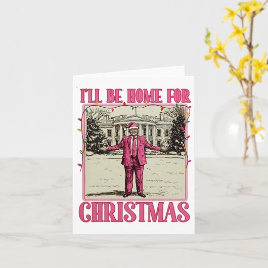 私はクリスマスサンタトランプのクリスマスのためおもしろいに家に帰る カード (黄色い花)