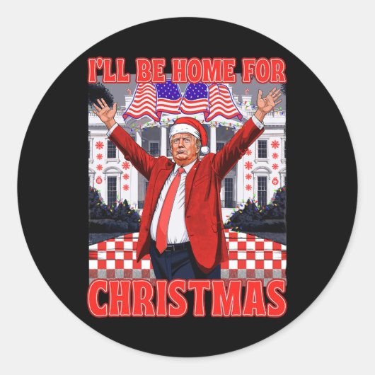 私はクリスマスサンタトランプのクリスマスのためおもしろいに家に帰る ラウンドシール (正面)