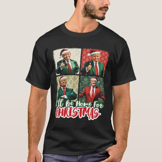 私はクリスマスサンタトランプのクリスマスのためおもしろいに家に帰る Tシャツ (正面)