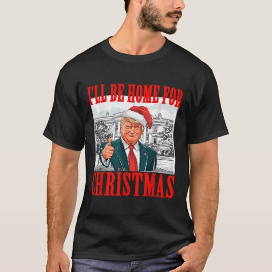 私はクリスマスサンタトランプのクリスマスのためおもしろいに家に帰る Tシャツ (正面)