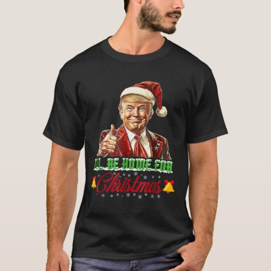 私はクリスマスサンタトランプのクリスマスのためおもしろいに家に帰る Tシャツ (正面)