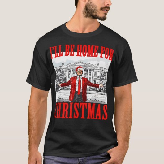 私はクリスマスサンタトランプの家おもしろいに帰る Tシャツ (正面)