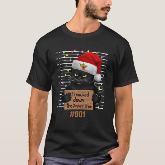 私はクリスマスツリーの猫をノックした Tシャツ (正面)