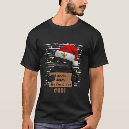 私はクリスマスツリーの猫好きをノックした Tシャツ (正面)