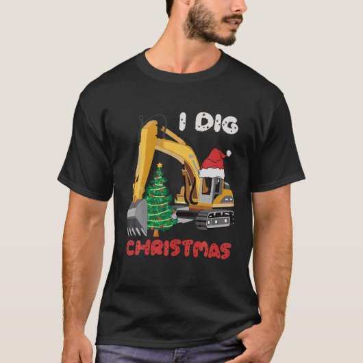 私はクリスマストツリーとクリスマスバックホートトラクターを掘る Tシャツ (正面)
