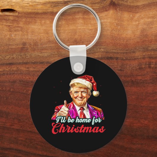 私はクリスマストランプクリスマスパジャマの家おもしろいに帰る キーホルダー (正面)