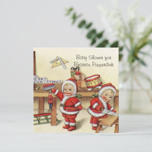 私はクリスマスベビーギフトセット、シャワー付属品 招待状 (スタンド正面)