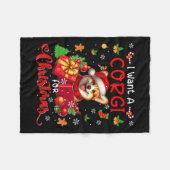 私はクリスマス所有者のSanta Dog In Boのためのコルギが欲しい フリースブランケット (正面(横))