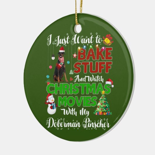 私はクリスマス映画を見たい(犬)ドーベルマン・ピンシェル セラミックオーナメント (左)