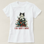 私はクリスマス猫Tシャツが欲しいことをする Tシャツ (デザイン正面)