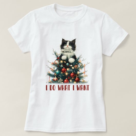 私はクリスマス猫Tシャツが欲しいことをする Tシャツ (デザイン正面)
