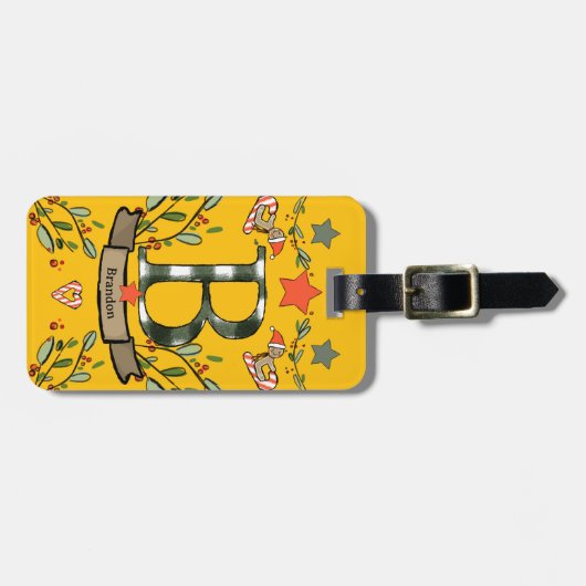 私はクリスマス・モノグラム「B」の旅行で名前を付けている ラゲッジタグ (正面横)