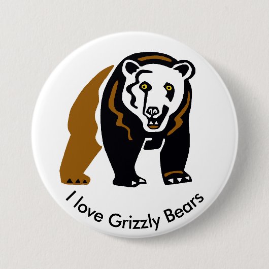 私はクールGRIZZLYクマが大好き – 野生生物 – 自然 缶バッジ (正面)