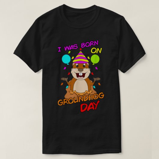 私はグ生まれロンドホッグの日おもしろいの誕生日パーティーG Tシャツ (デザイン正面)