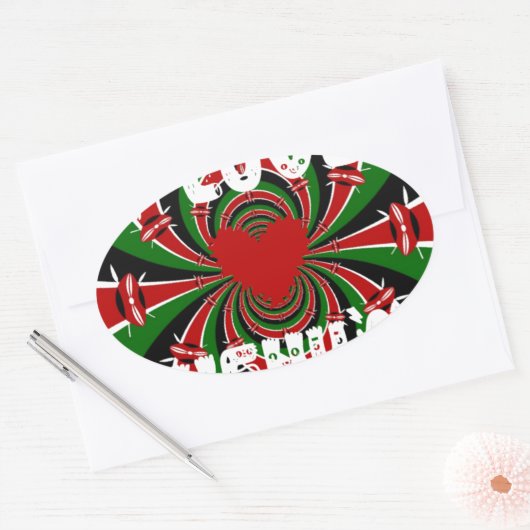 私はケニアが大好き:美しい美しい国旗色 楕円形シール (封筒)